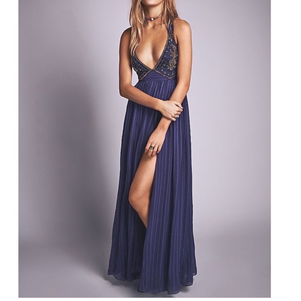 Free People Vintage Purple Beaded Maxi Dress / Formal Dress / Gown